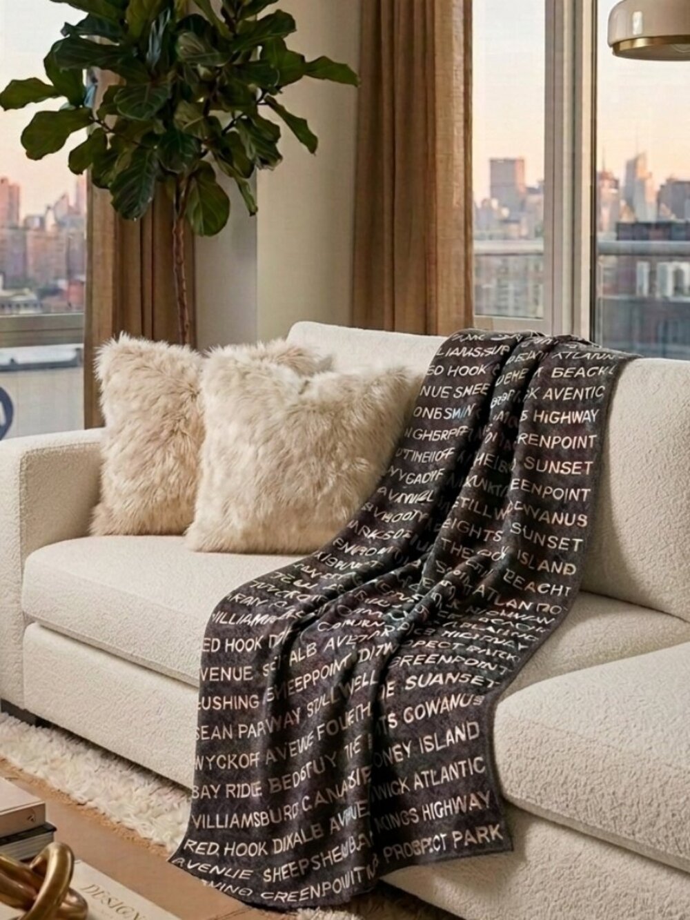 ETHAN ALLEN Brooklyn NY Cashmere Throw Blanket Gray Cream 70 x 51